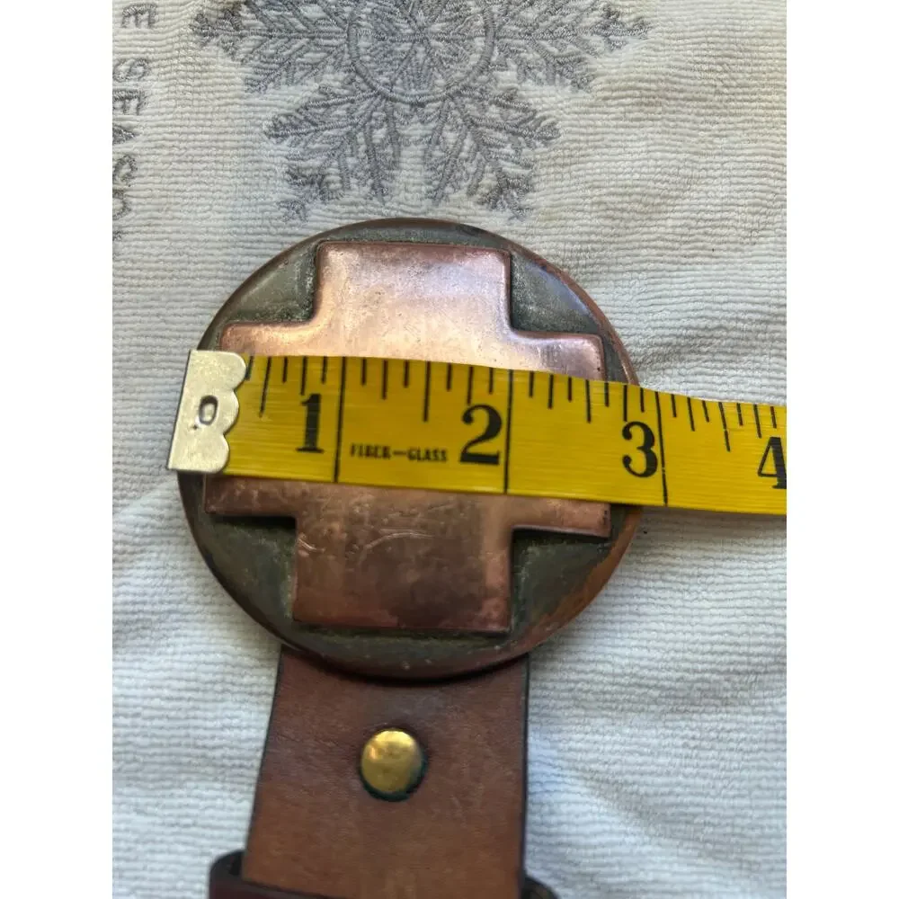 Round Heavy Brass Cross Buckle with Brown Leather Belt - Picture 8 of 10